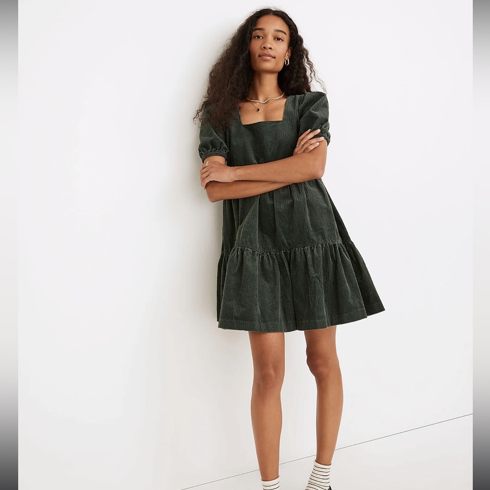 Madewell green corduroy square neck dress